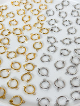 Load image into Gallery viewer, 18K Gold/Platinum Plated Clip-On Huggie Hoop Earrings with Vertical Loop
