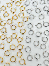 Load image into Gallery viewer, 18K Gold/Platinum Plated Clip-On Huggie Hoop Earrings with Vertical Loop
