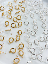 Load image into Gallery viewer, 18K Gold/925 Sterling Silver Plated Hollow Circle 316 Stainless Steel Studs with Horizontal Loop
