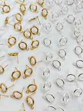 Load image into Gallery viewer, 18K Gold/925 Sterling Silver Plated Hollow Circle 316 Stainless Steel Studs with Horizontal Loop
