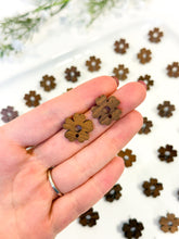 Load image into Gallery viewer, Natural Walnut Wood Flower Earring Studs with Surgical Stainless Steel Posts
