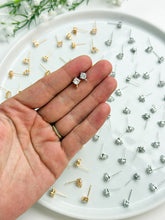 Load image into Gallery viewer, 18K Gold/Rhodium Plated Rounded CZ Posts with 316 Stainless Steel Stud Posts
