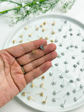 Load image into Gallery viewer, 18K Gold/Rhodium Plated Rounded CZ Posts with 316 Stainless Steel Stud Posts
