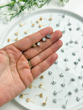 Load image into Gallery viewer, 18K Gold/Rhodium Plated Rounded CZ Posts with 316 Stainless Steel Stud Posts
