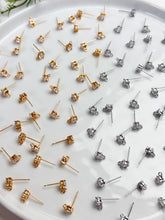 Load image into Gallery viewer, 18K Gold/Rhodium Plated Rounded CZ Posts with 316 Stainless Steel Stud Posts

