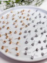 Load image into Gallery viewer, 18K Gold/Rhodium Plated Rounded CZ Posts with 316 Stainless Steel Stud Posts
