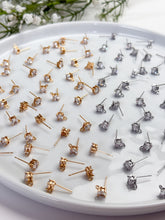 Load image into Gallery viewer, 18K Gold/Rhodium Plated Rounded CZ Posts with 316 Stainless Steel Stud Posts
