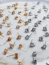 Load image into Gallery viewer, 18K Gold/Rhodium Plated Rounded CZ Posts with 316 Stainless Steel Stud Posts

