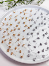Load image into Gallery viewer, 18K Gold/Rhodium Plated Rounded CZ Posts with 316 Stainless Steel Stud Posts
