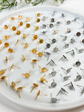 Load image into Gallery viewer, 18K Real Gold/Rhodium Plated Hexagon with 316 Stainless Steel Ear Pins
