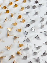 Load image into Gallery viewer, 18K Real Gold/Rhodium Plated Hexagon with 316 Stainless Steel Ear Pins
