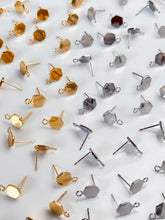 Load image into Gallery viewer, 18K Real Gold/Rhodium Plated Hexagon with 316 Stainless Steel Ear Pins
