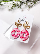 Load image into Gallery viewer, The Leafy Pink Chevron Dangles (also in silver)
