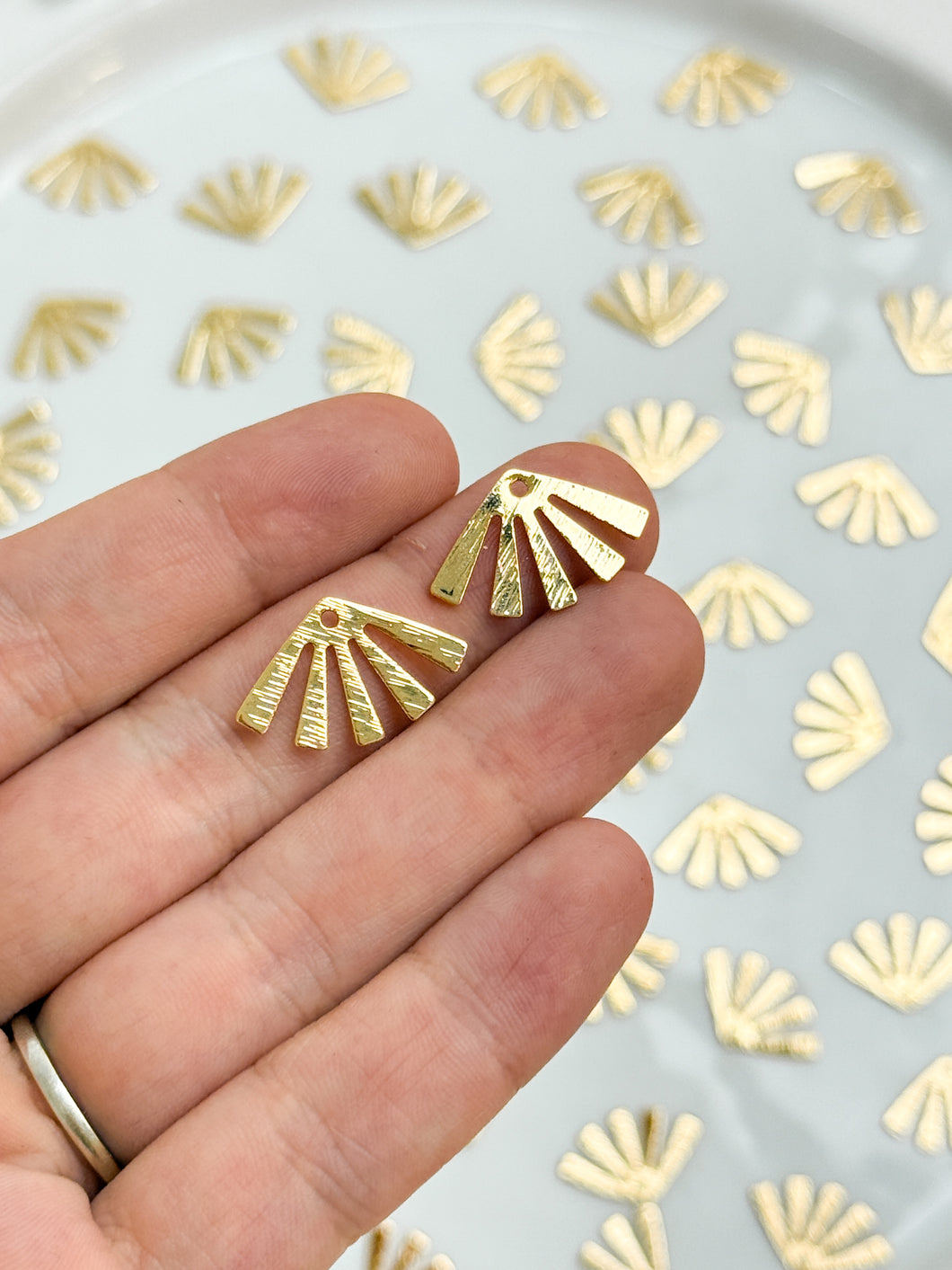 18K Gold Plated Organic Half Sun Pendant with One Hole