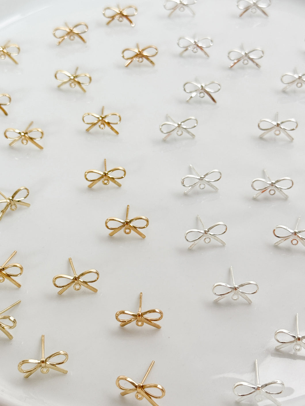 18K Real Gold/925 Sterling Silver Plated Bow Ribbon Knot Stud Posts with 925 Sterling Silver Pins