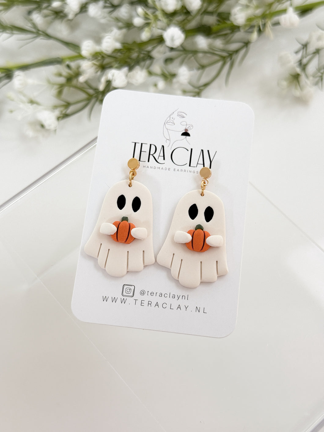 The Ghost with a Pumpkin Dangles (also in silver)