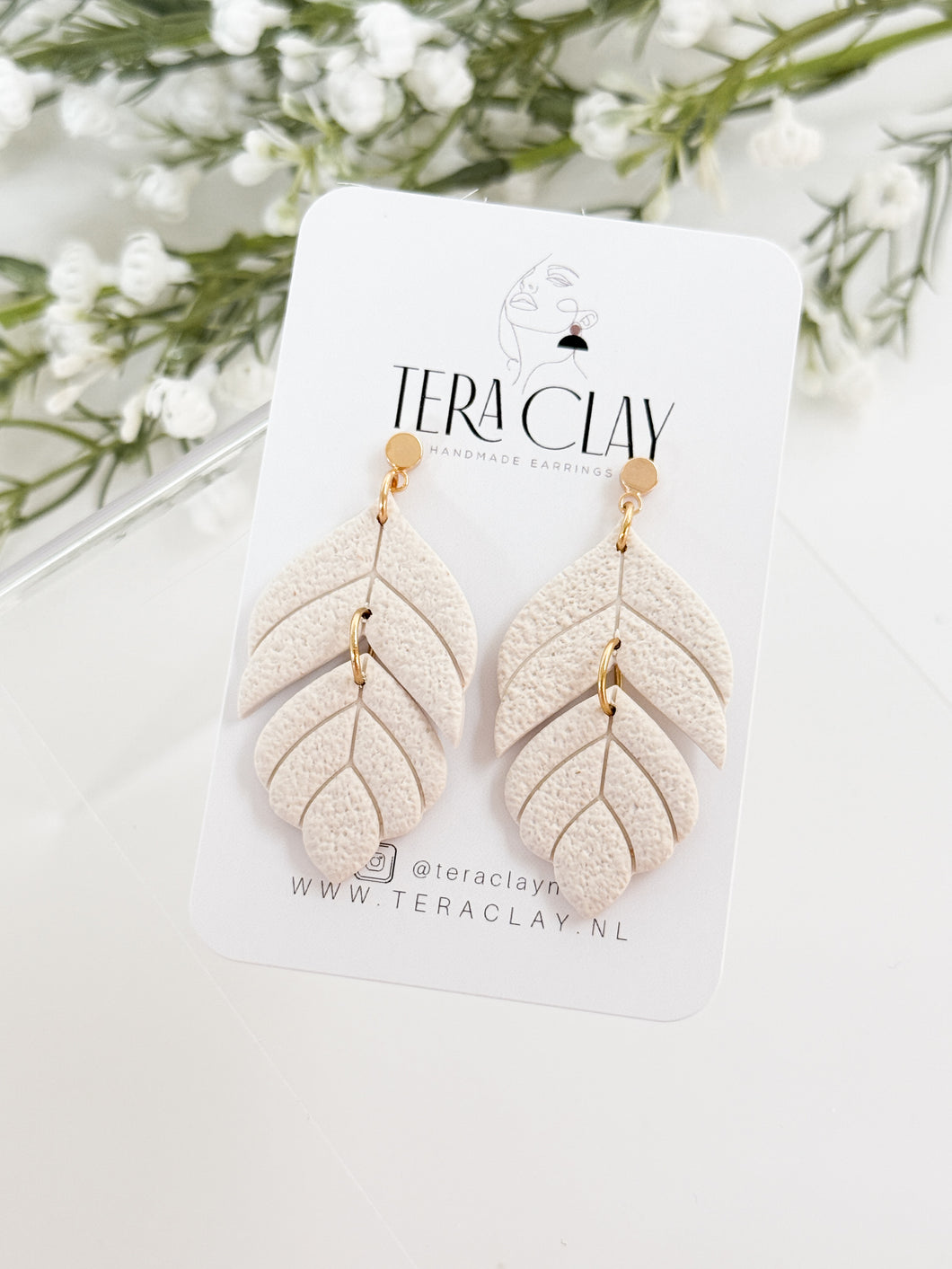 The Double Leafy Fall Dangles in Ivory White (also in silver)