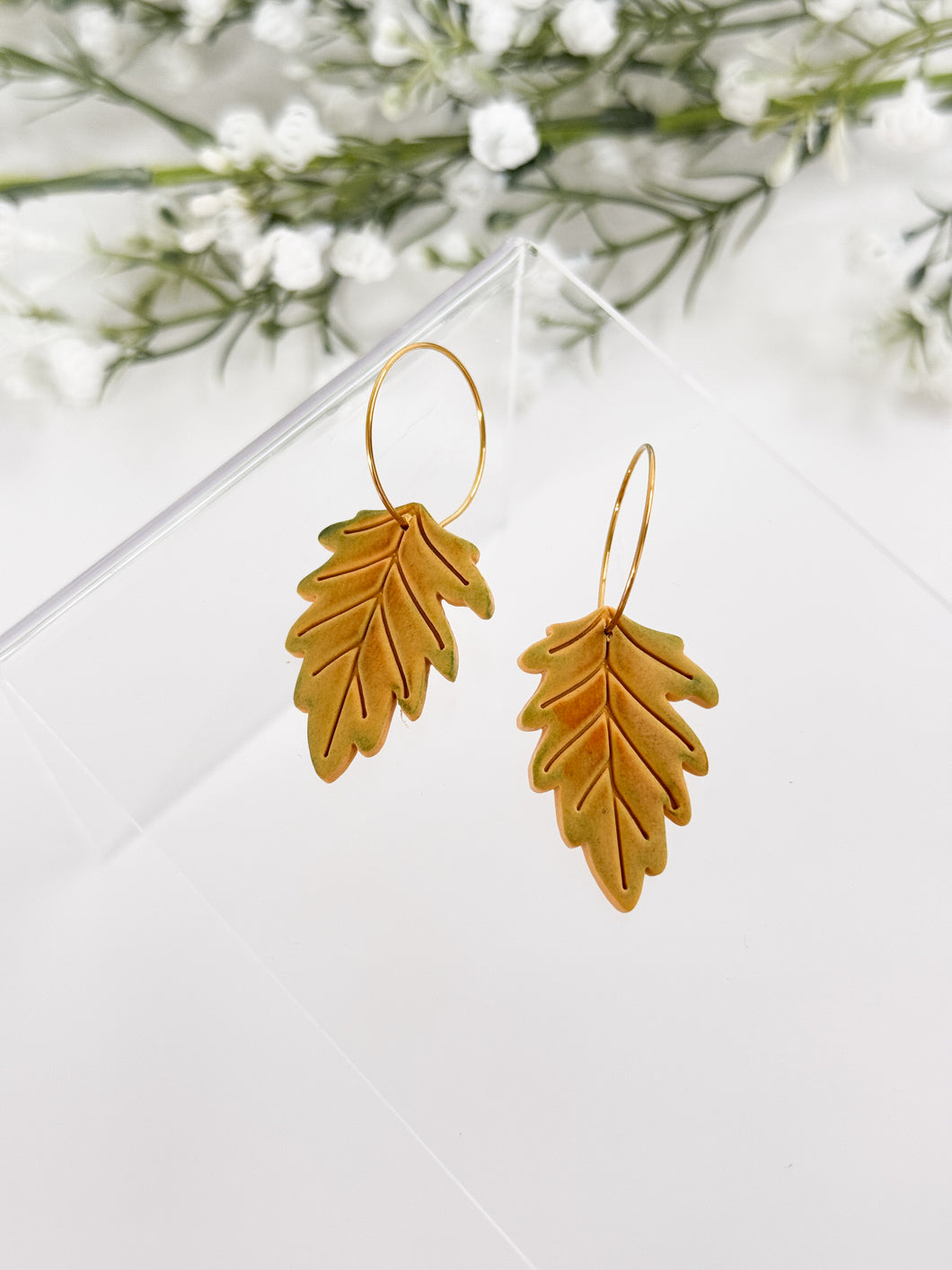 The Fall Leaf Hoops In Mustard (also in silver)