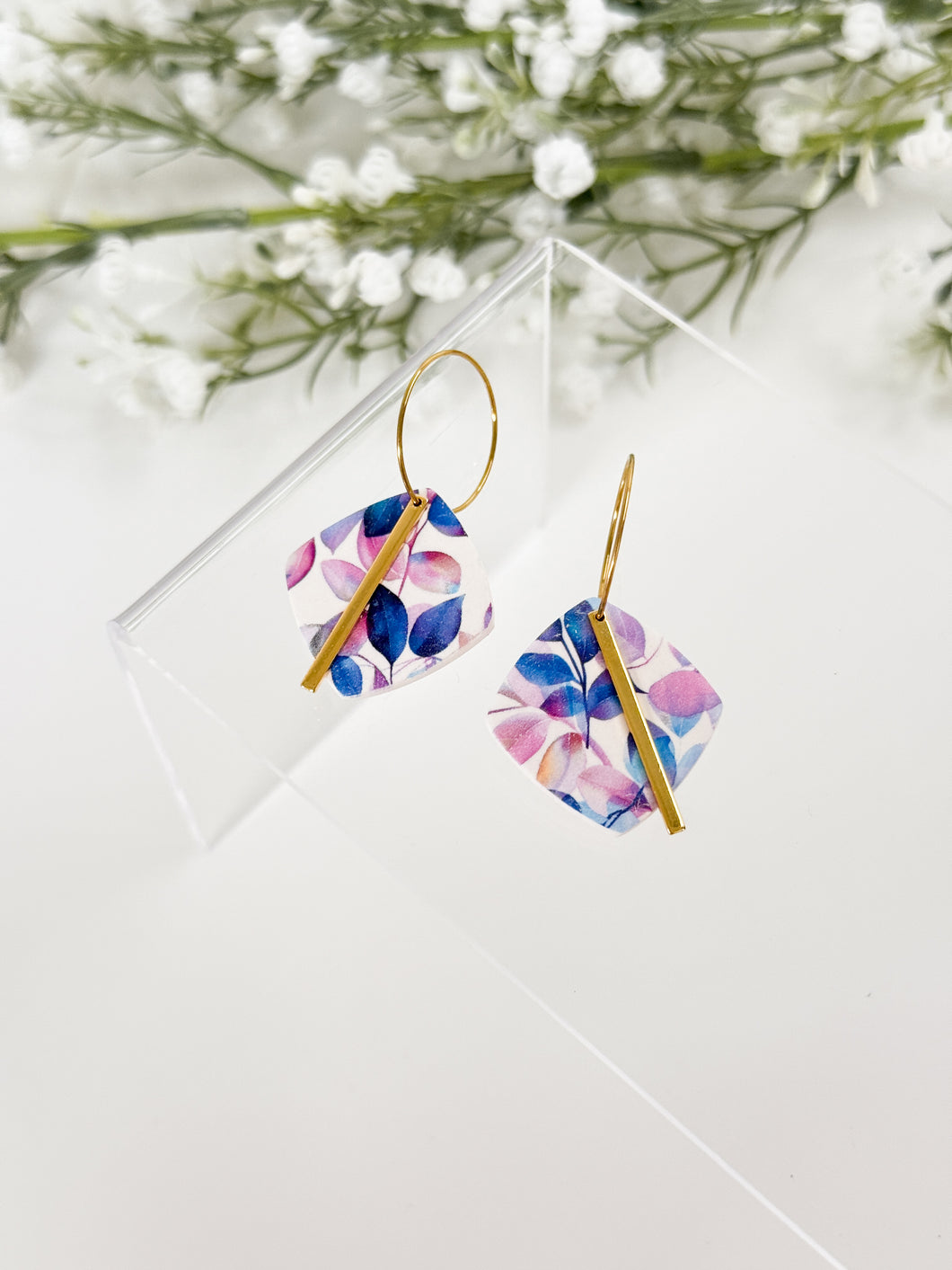 The Purple Leaf Square Hoops (also in silver)