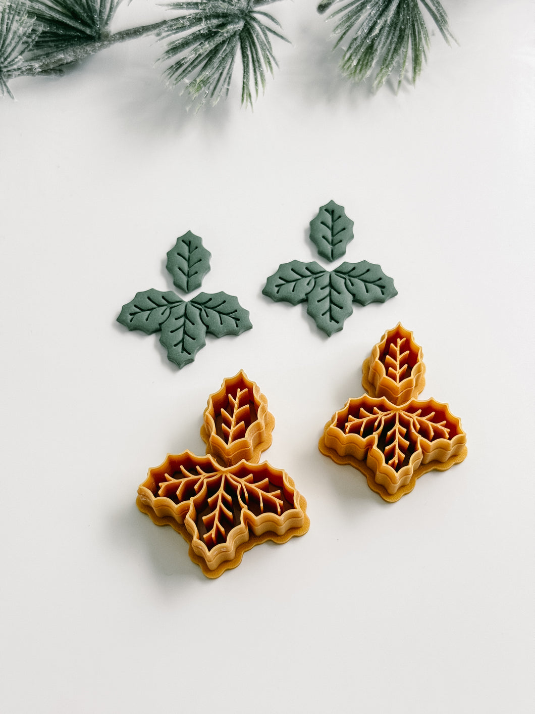Duo Holly Leaf Dangle Christmas Polymer Clay Cutter