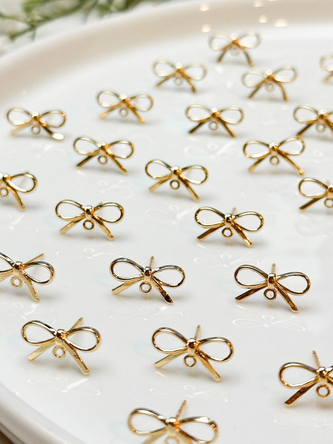 18K Real Gold Plated Bow Ribbon Knot Stud Posts with 925 Sterling Silver Pins