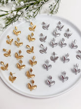 Load image into Gallery viewer, 18K Real Gold/Real Platinum Plated Leaves Stud Posts with Stainless Steel Pins
