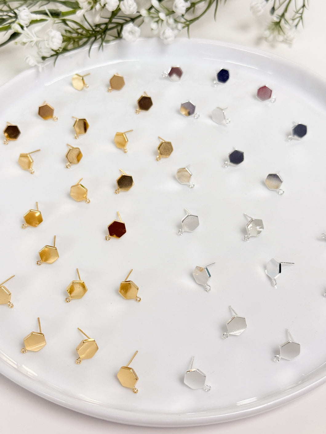 18K Real Gold/925 Sterling Silver Plated Hexagon with 925 Sterling Silver Stud Posts