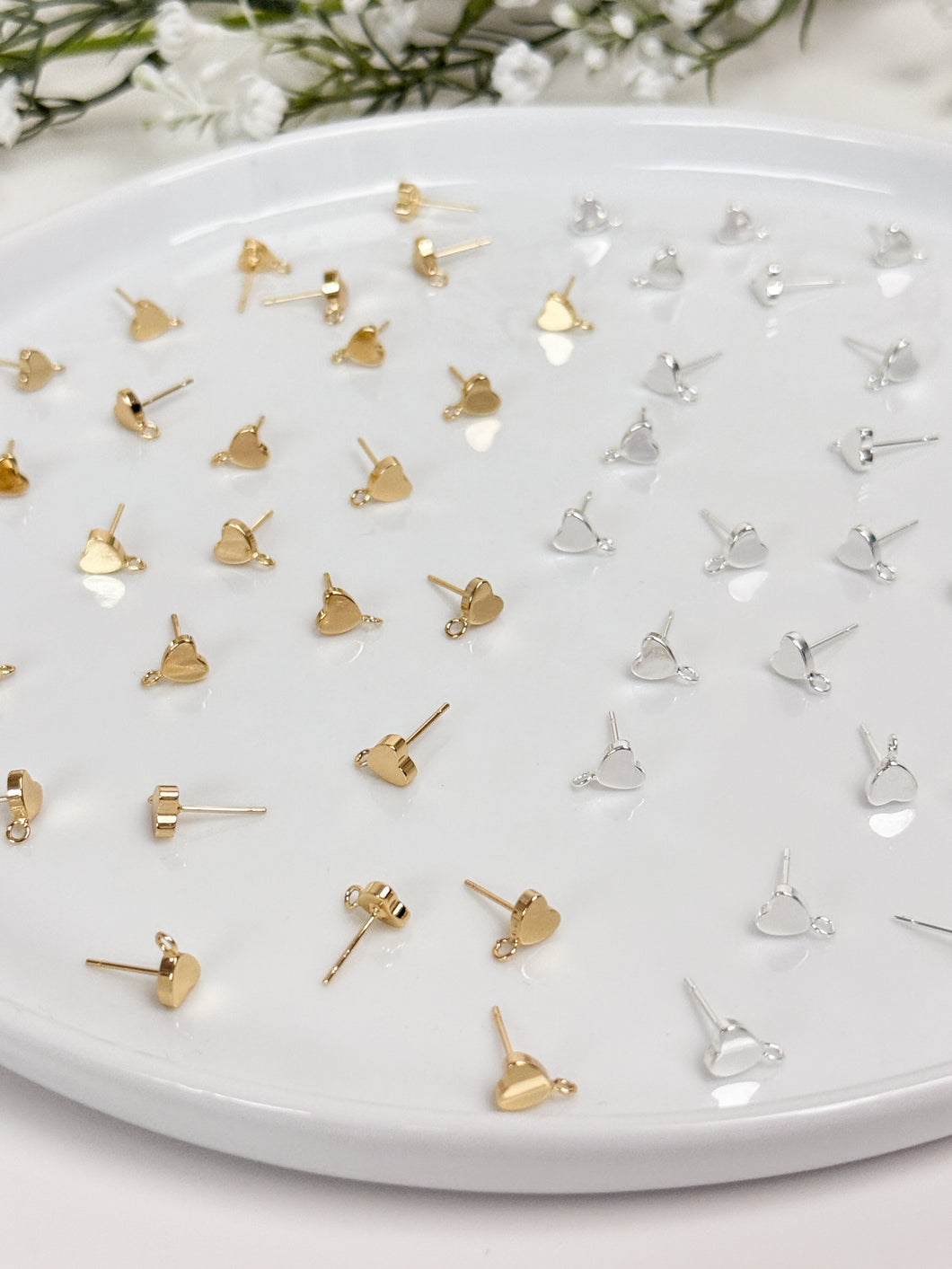 18K Real Gold / 925 Sterling Silver Plated Heart Posts with 925 Sterling Silver Stud Posts