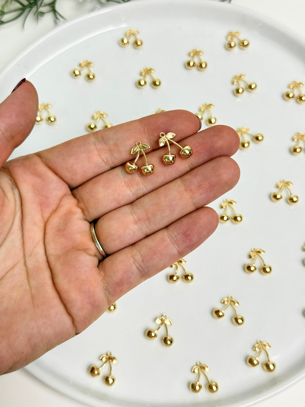 18K Gold Plated Cherry Pendant Charm with One Hole