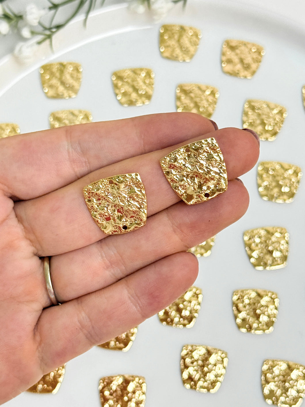 18K Gold Plated Hammered Trapezoid Connector with Two Holes
