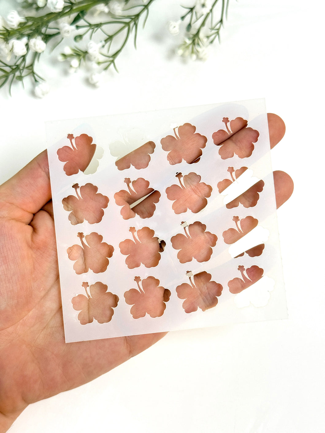 Hibiscus Clay Stencil Sheet | Reusable Polymer Clay Texture Stencil