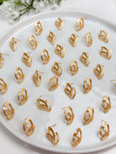 Load image into Gallery viewer, 18K Gold Plated Leaf Stud Post with Vertical Loop
