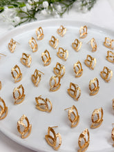 Load image into Gallery viewer, 18K Gold Plated Leaf Stud Post with Vertical Loop
