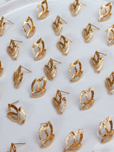 Load image into Gallery viewer, 18K Gold Plated Leaf Stud Post with Vertical Loop
