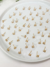 Load image into Gallery viewer, 18K Gold Plated Small Cubic Zirconia Leaf Stud Post with Vertical Loop
