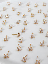 Load image into Gallery viewer, 18K Gold Plated Small Cubic Zirconia Leaf Stud Post with Vertical Loop
