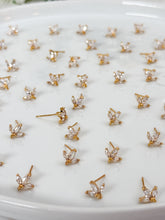 Load image into Gallery viewer, 18K Gold Plated Small Cubic Zirconia Leaf Stud Post with Vertical Loop
