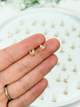 Load image into Gallery viewer, 18K Gold Plated Small Cubic Zirconia Leaf Stud Post with Vertical Loop

