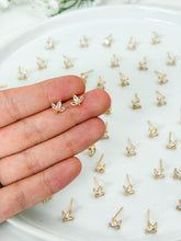 Load image into Gallery viewer, 18K Gold Plated Small Cubic Zirconia Leaf Stud Post with Vertical Loop
