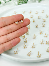 Load image into Gallery viewer, 18K Gold Plated Small Cubic Zirconia Leaf Stud Post with Vertical Loop
