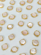 Load image into Gallery viewer, 18K Gold Plated Hexagon with Natural Shell Connector with Two Loops
