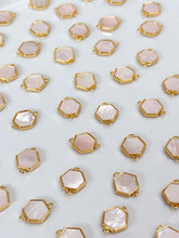 Load image into Gallery viewer, 18K Gold Plated Hexagon with Natural Shell Connector with Two Loops
