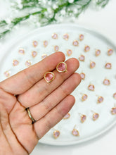 Load image into Gallery viewer, 18K Gold Plated Rounded Pink Glass Stud Post with Horizontal Loop
