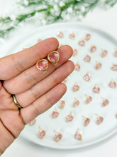 Load image into Gallery viewer, 18K Gold Plated Rounded Pink Glass Stud Post with Horizontal Loop
