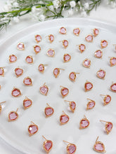 Load image into Gallery viewer, 18K Gold Plated Rounded Pink Glass Stud Post with Horizontal Loop
