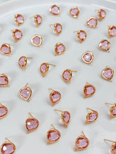 Load image into Gallery viewer, 18K Gold Plated Rounded Pink Glass Stud Post with Horizontal Loop
