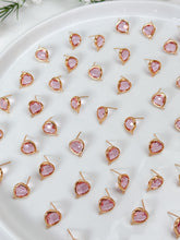 Load image into Gallery viewer, 18K Gold Plated Rounded Pink Glass Stud Post with Horizontal Loop
