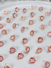 Load image into Gallery viewer, 18K Gold Plated Rounded Pink Glass Stud Post with Horizontal Loop
