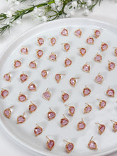 Load image into Gallery viewer, 18K Gold Plated Rounded Pink Glass Stud Post with Horizontal Loop
