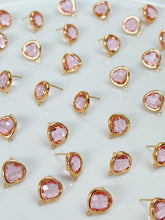 Load image into Gallery viewer, 18K Gold Plated Rounded Pink Glass Stud Post with Horizontal Loop
